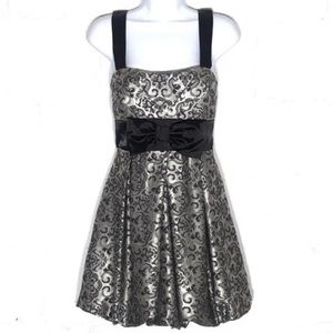 Speechless Black Silver Bubble Hem Fit & Flare Party Prom Mini Dress w/Bow Tie